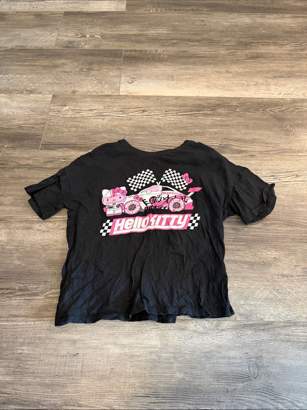 Hello Kitty Black Tee with Pink Racing Logo